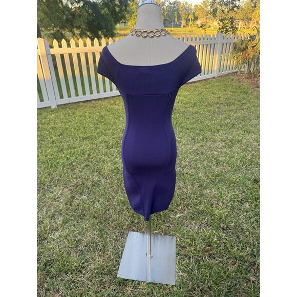 BEBE Y2K Vintage Deep Purple Bandage Mini Dress Off Shoulder Clubbing Bodycon S - Picture 15 of 16